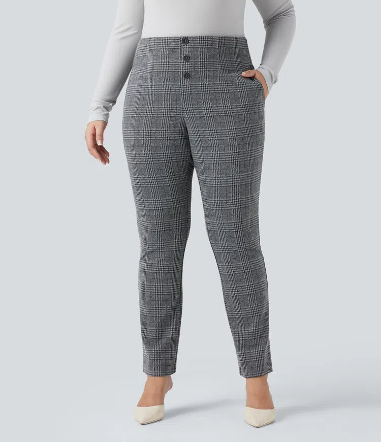 Halara Flex High Waisted Houndstooth Plaid Skinny Work Plus Size Pants with Pockets