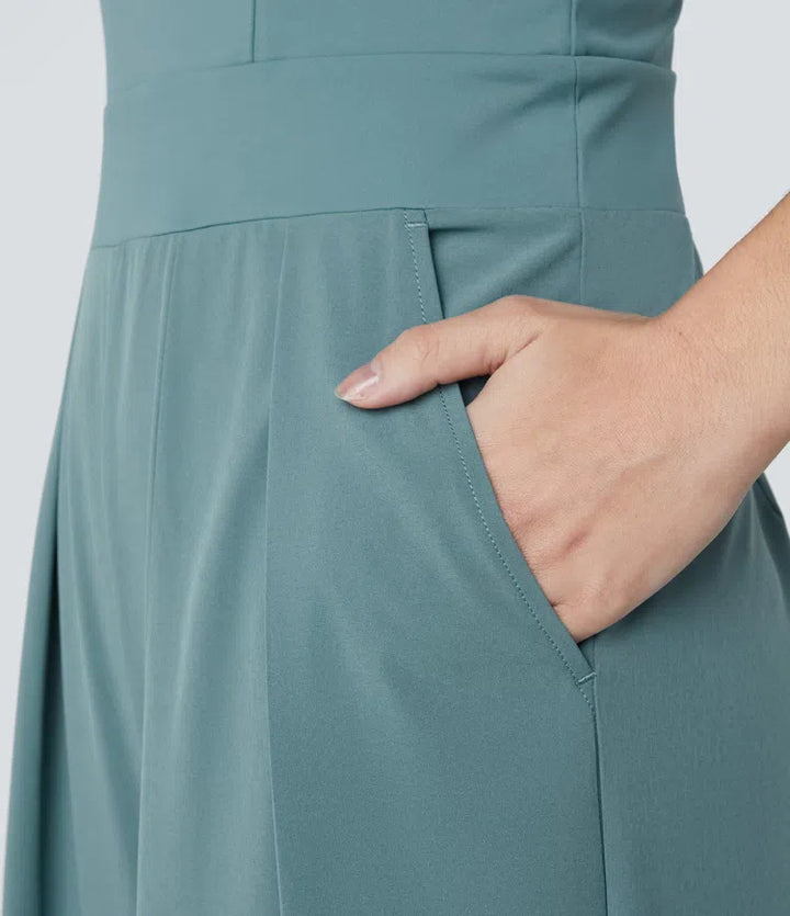 Breezeful Backless Side Invisible Zipper Pocket Wide Leg Quick Dry Resort Slip Jumpsuit