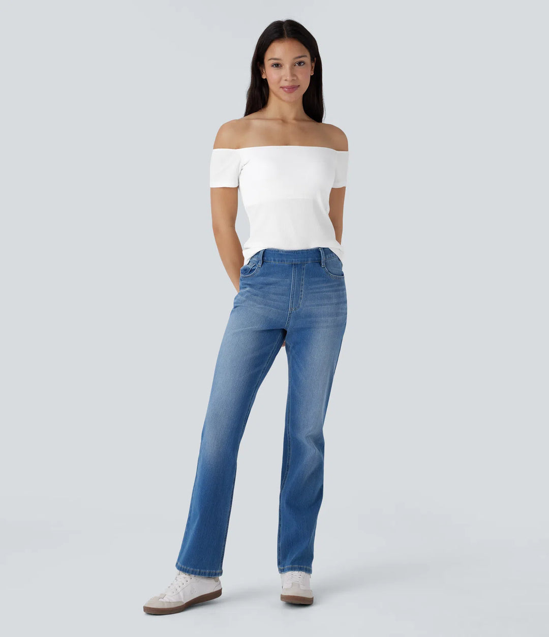 Ribbed Knit Off Shoulder Short Sleeve 2-in-1 Casual Top