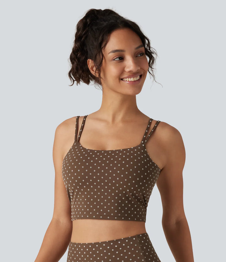 Halara UltraSculpt Light Support Backless Built-in Bra Flocked Polka Dot Yoga Sports Bra