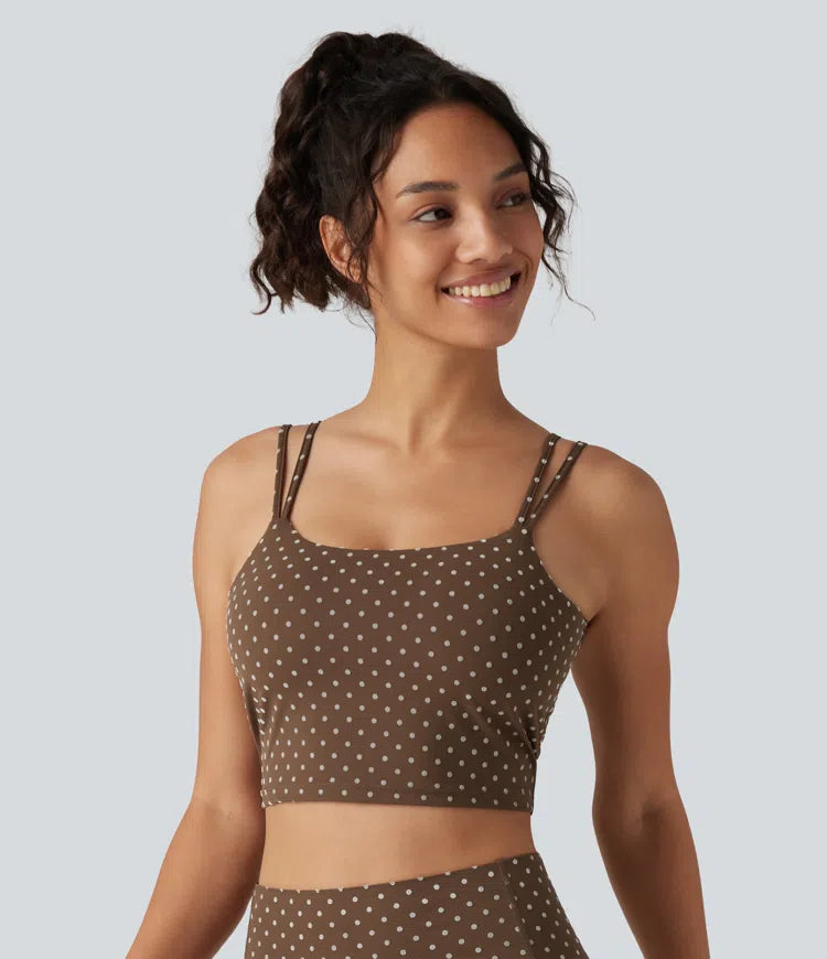 Halara UltraSculpt Light Support Backless Built-in Bra Flocked Polka Dot Yoga Sports Bra