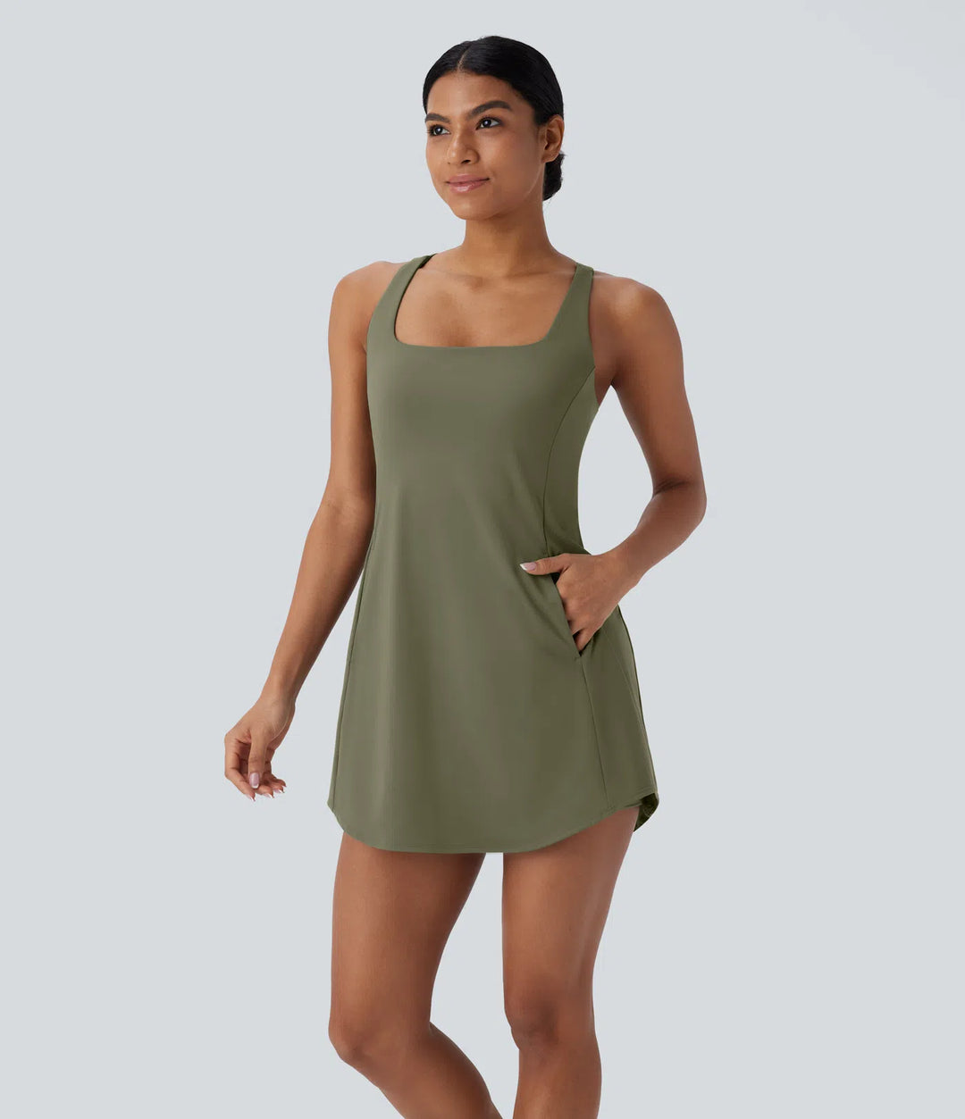 SoftlyZero Plush Cut Out Pocket 2-Piece Mini Yoga Active Dress