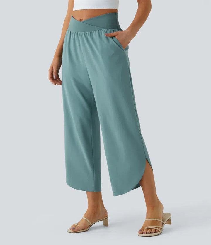 Breezeful High Waisted Crossover Quick Dry Resort Pants with Pockets