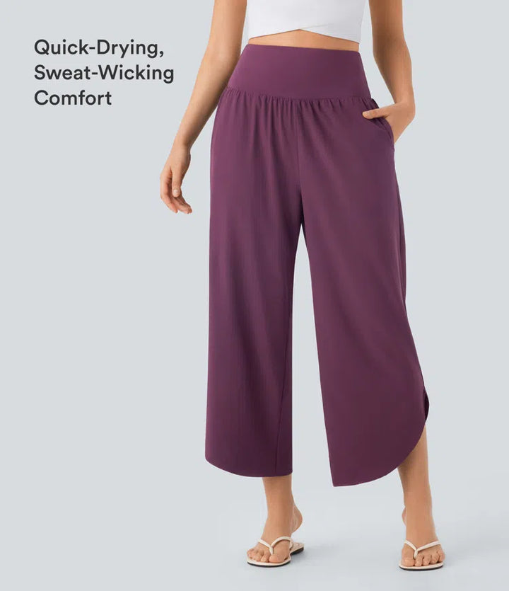 Breezeful High Waisted Tummy Control Split Hem Quick Dry Resort Pants with Pockets