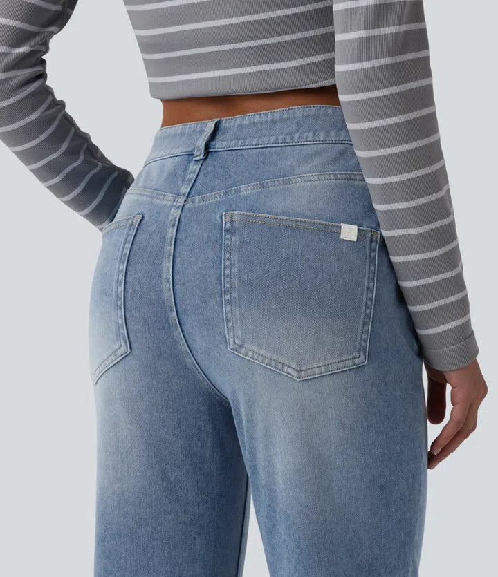 Halara Flex Mid Rise Washed Casual Flare Jeans with Pockets