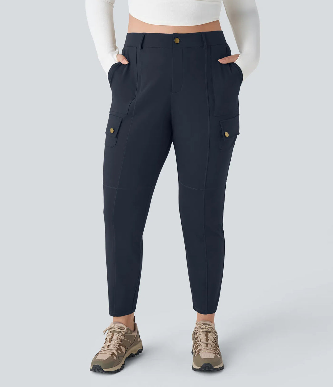 DayStretch High Waisted Zipper Pockets Solid Slim Hiking Plus Size Cargo Pants