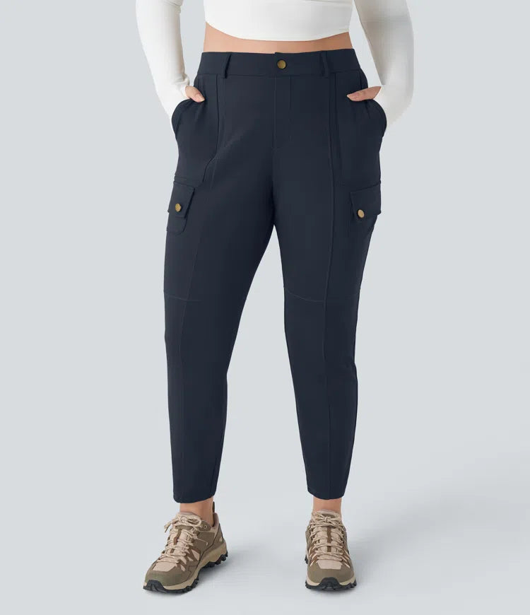 DayStretch High Waisted Zipper Pockets Solid Slim Hiking Plus Size Cargo Pants