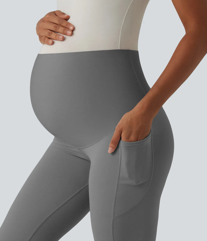 SoftlyZero Super High Waisted Flare Yoga Maternity Leggings with Pockets