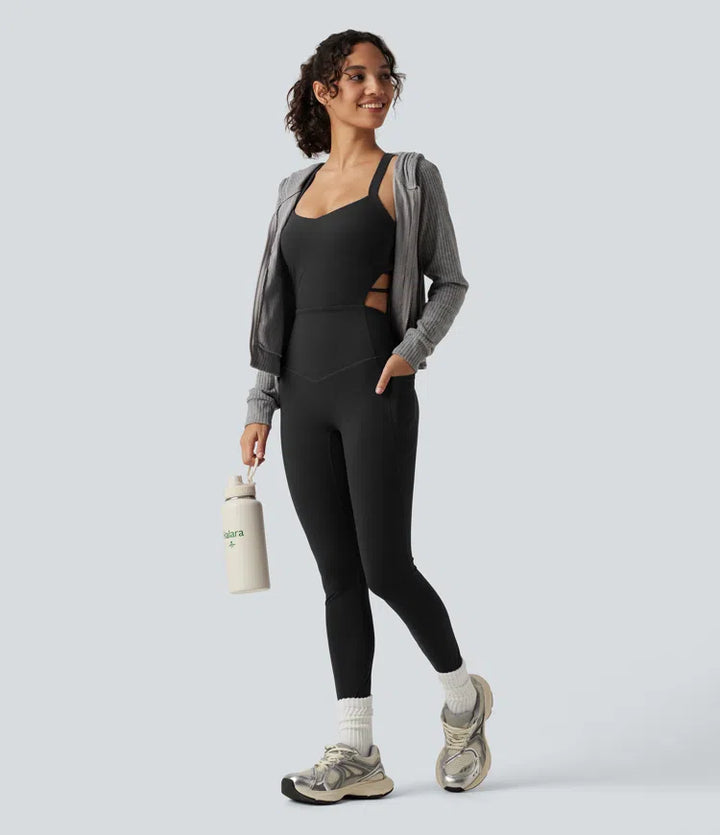 Halara UltraSculpt Built-in Bra Tummy Control Workout Jumpsuit with Pockets-Easy Peezy Edition