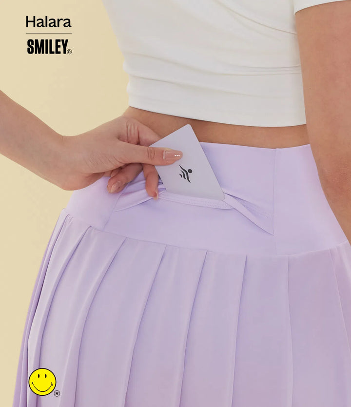 Halara X Smiley® Breezeful High Waisted Pleated 2-in-1 Asymmetric Hem Quick Dry Mini Dance Skirt with Pockets