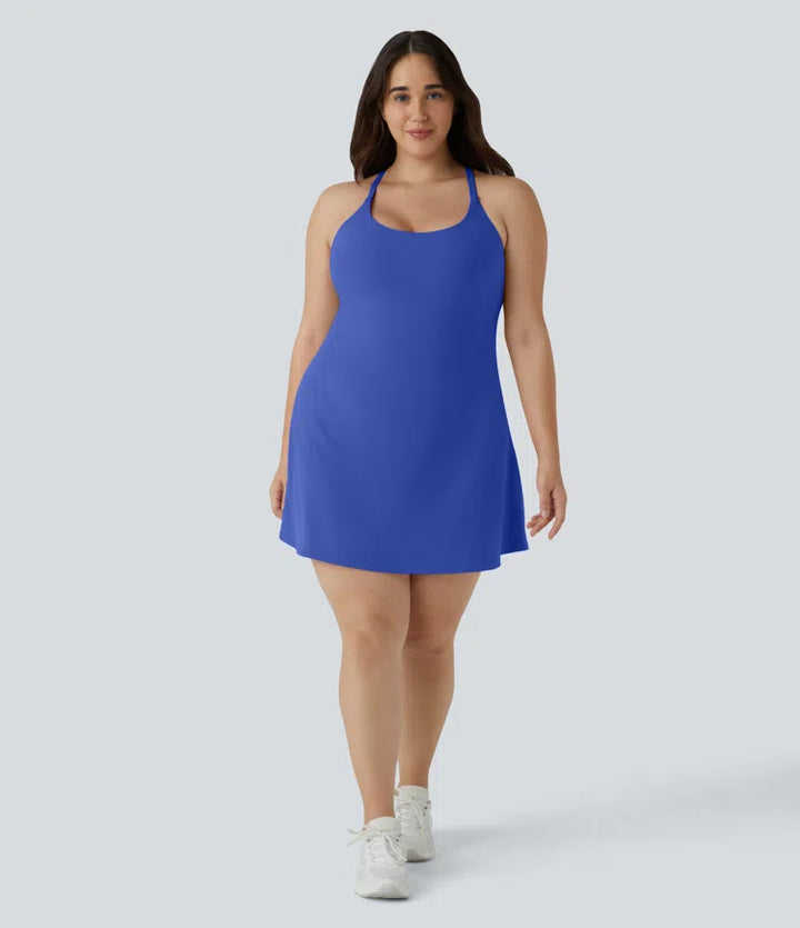 Everyday SoftlyZero Plush Backless 2-in-1 Flare Workout Plus Size Dress-Wannabe-Easy Peezy