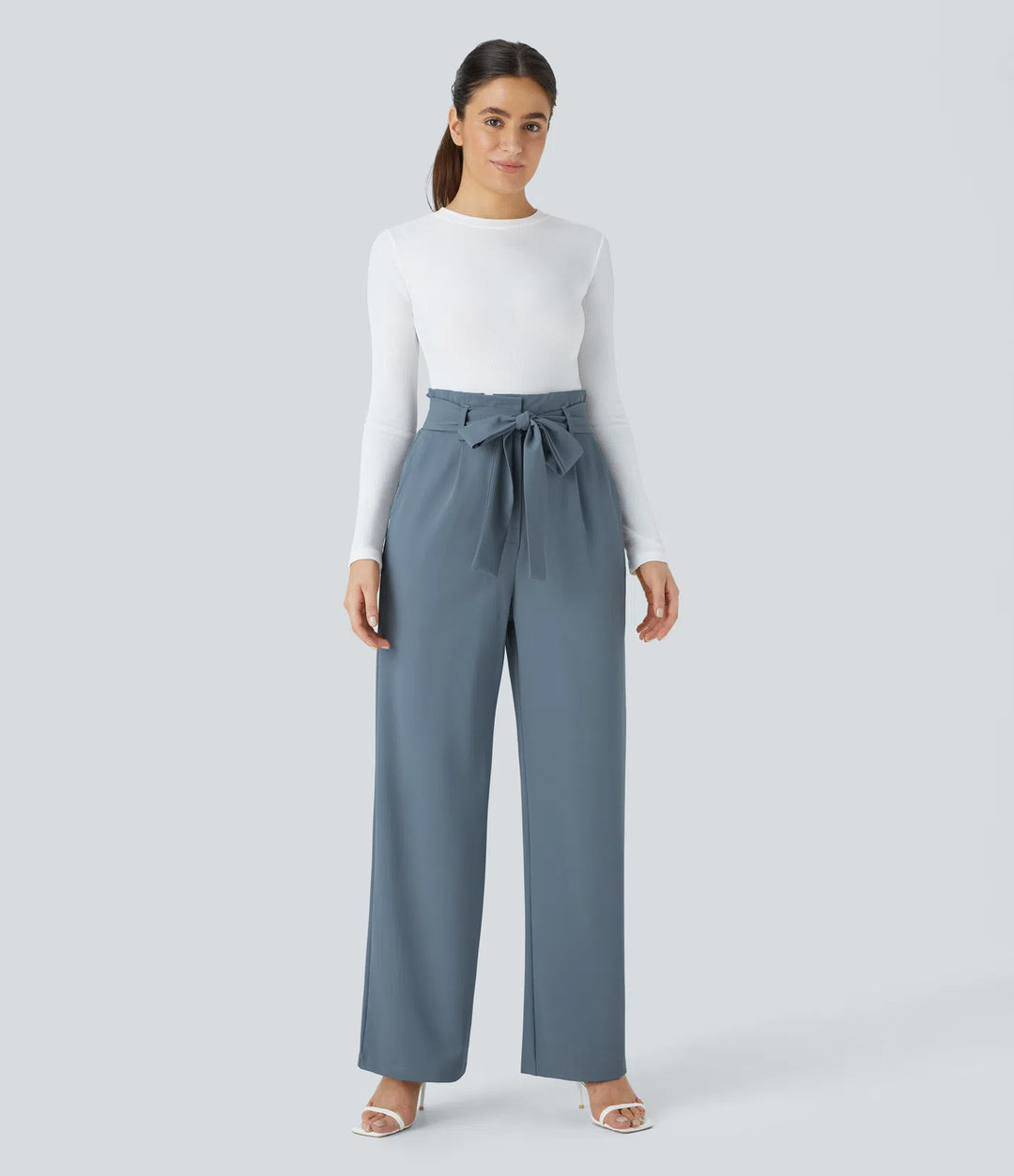 Halara Flex Paper Bag High Waisted Belted Pocket Wide Leg Work Pants
