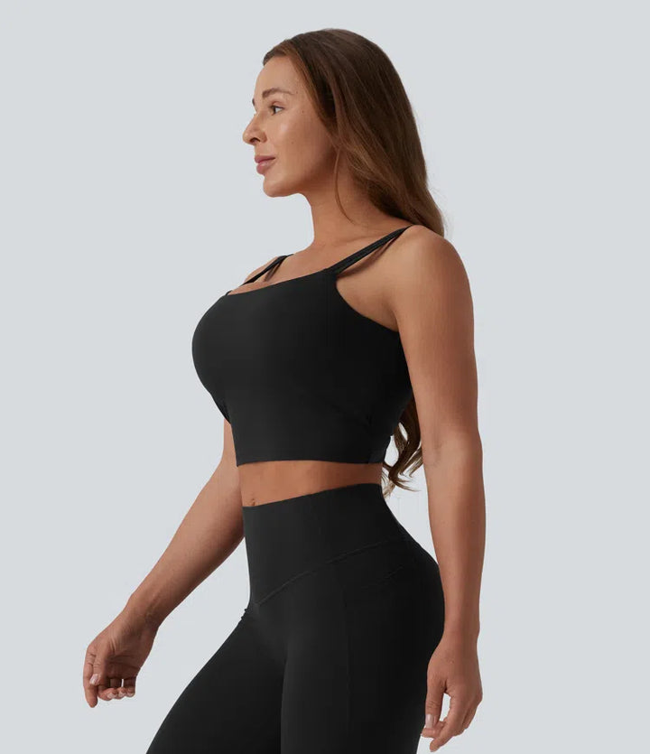 Halara UltraSculpt Double Straps Twisted Backless Cropped Built-in Bra Yoga Tank Top DD-F Cups