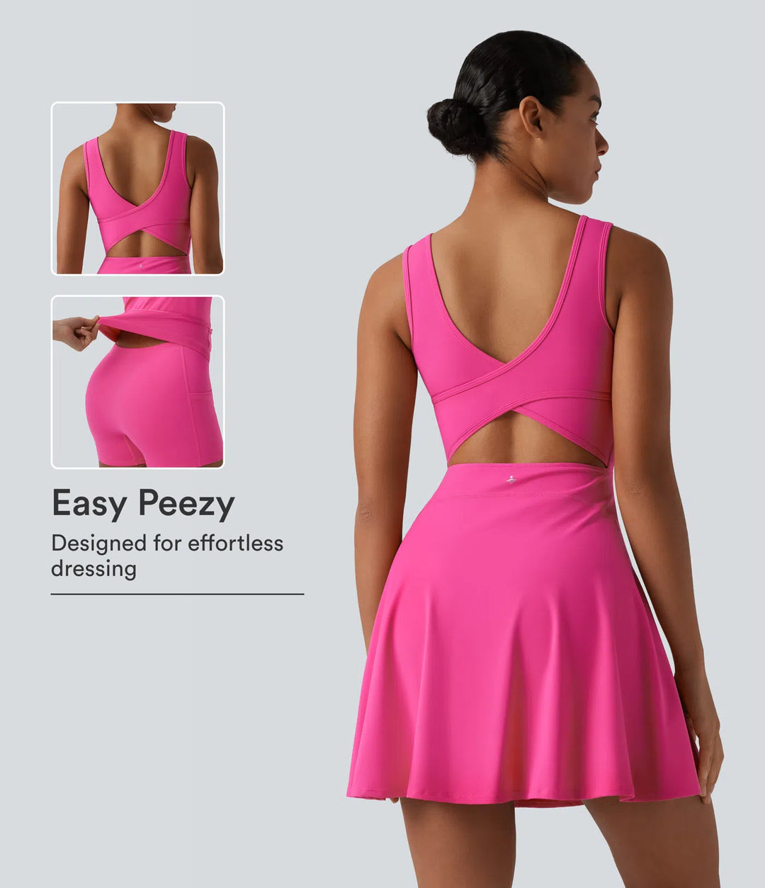 SoftlyZero Airy 2-in-1 Cool Touch Mini Dance Active Dress with Pockets-Easy Peezy Edition-Longer Length
