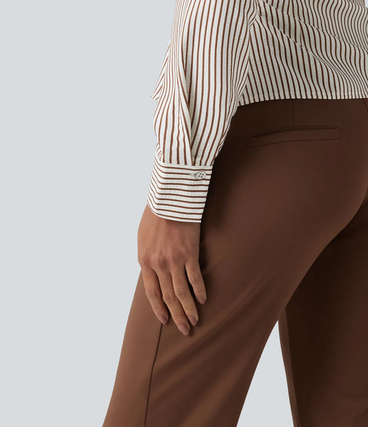 Long Sleeve Wrapped Tie Side Stripe Work Shirt
