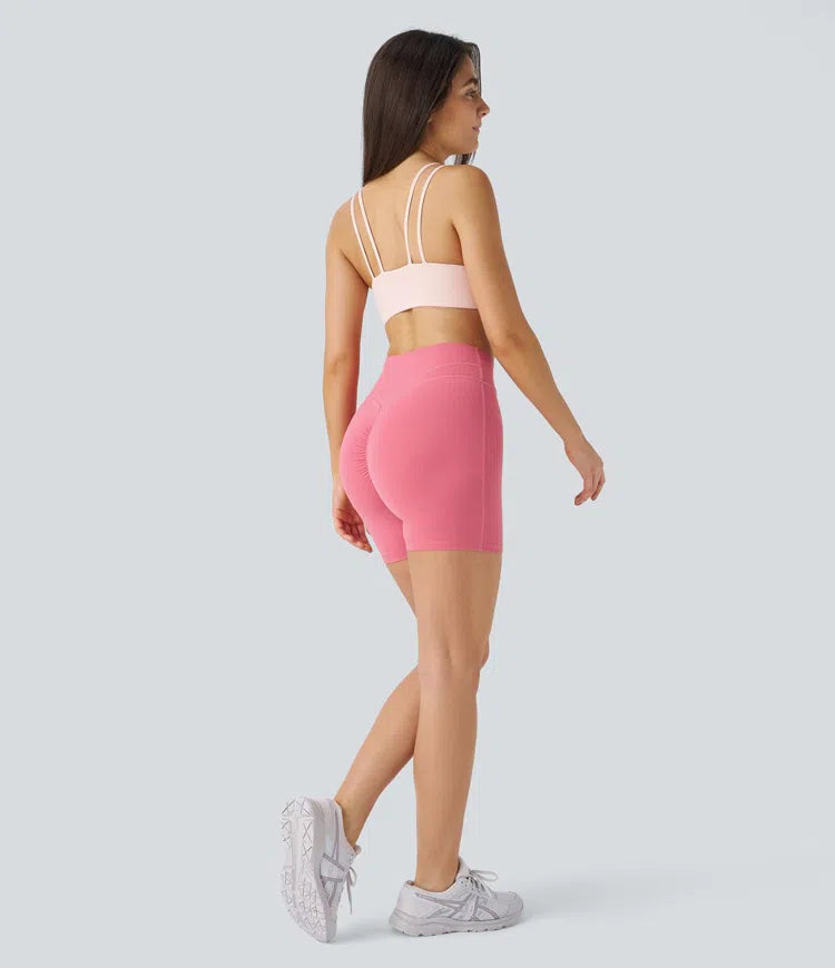 SoftlyZero Plush High Waisted Crossover Ruched Yoga Shorts 5&