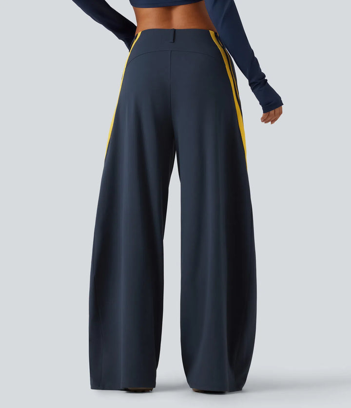 High Waisted Color Block Side Stripe Barrel Dance Pants with Pockets
