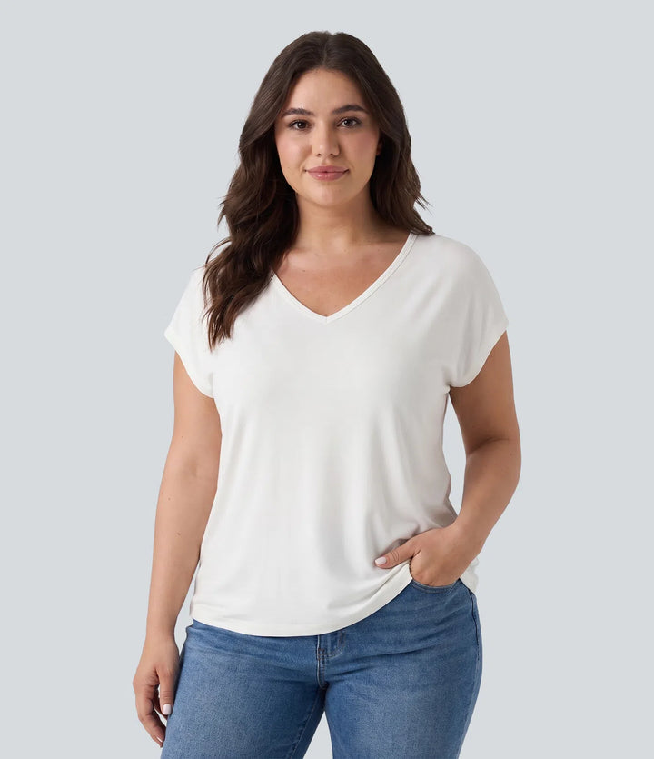 V-neck Short Sleeve Casual Plus Size T-Shirt