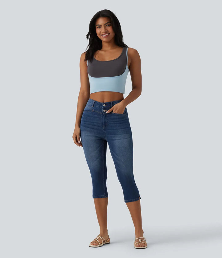 Halara Flex High Waisted Split Capri Casual Slim Jeans with Pockets