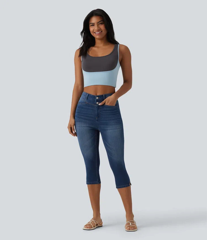Halara Flex High Waisted Split Capri Casual Slim Jeans with Pockets