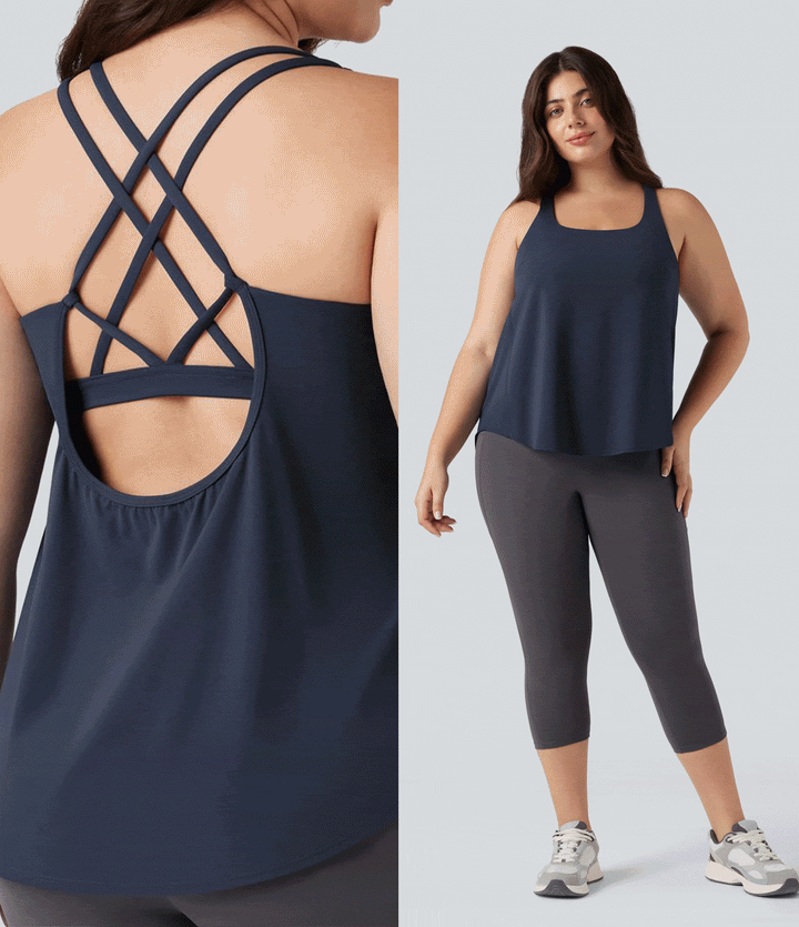 Plus Size Halara UltraSculpt Round Neck Curved Hem Running Tank Top