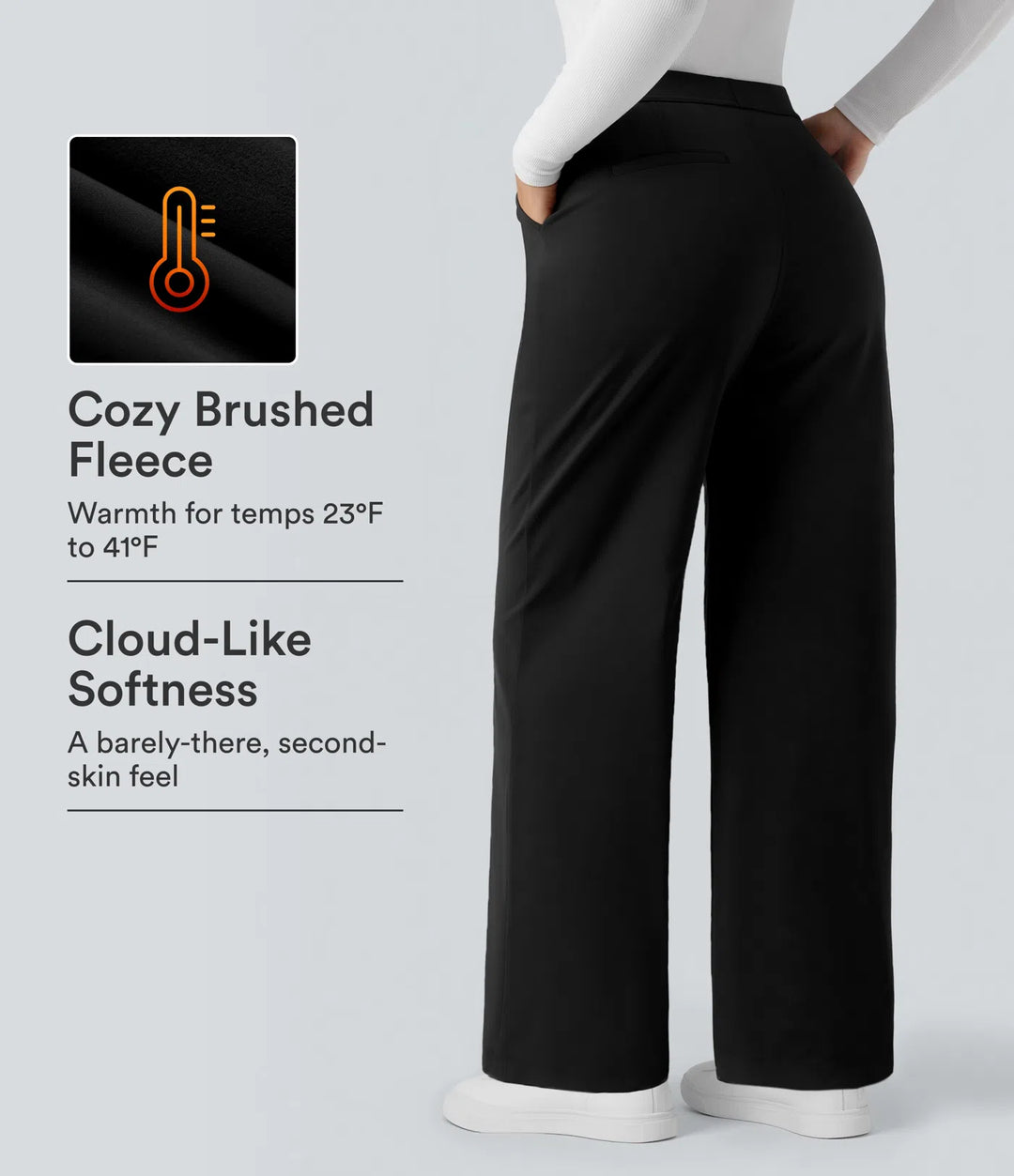SoftlyZero Plush Thermal High Waisted Straight Leg Work Pants with Pockets