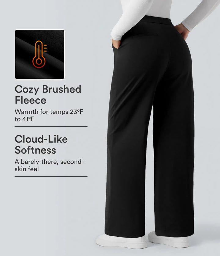 SoftlyZero Plush Thermal High Waisted Straight Leg Work Pants with Pockets