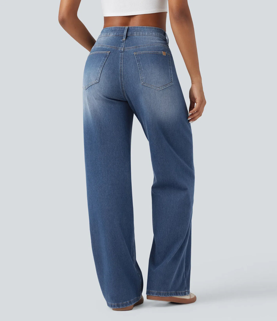 Halara Flex Asymmetric High Waisted Washed Casual Baggy Jeans with Pockets