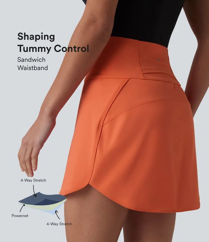 SoftlyZero Airy Super High-Waist Tummy Control Curved Hem 2-in-1 Cool Touch Golf Mini Skirt with Pockets