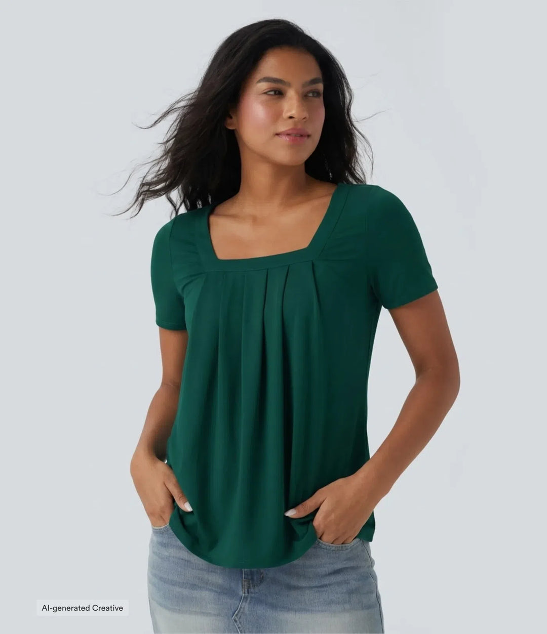 Square Neck Short Sleeve Casual Blouse