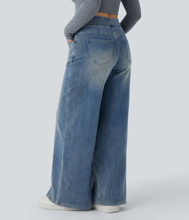 Halara Flex High Waisted Pockets Baggy Wide Leg Washed Casual Plus Size Jeans