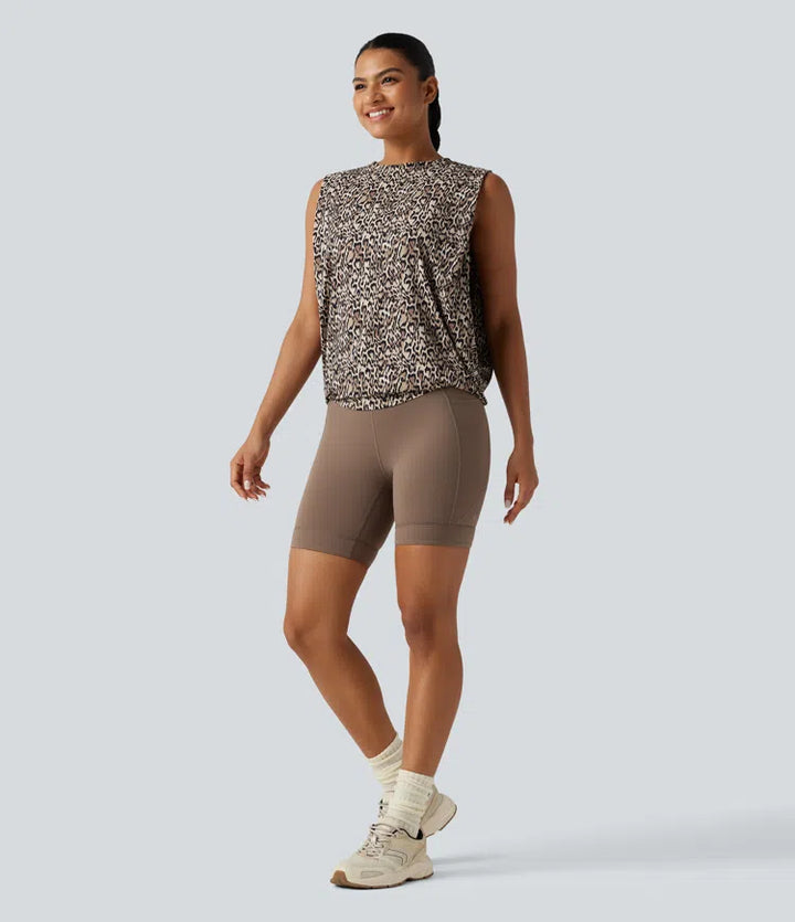 Round Neck Leopard Print Workout Tank Top