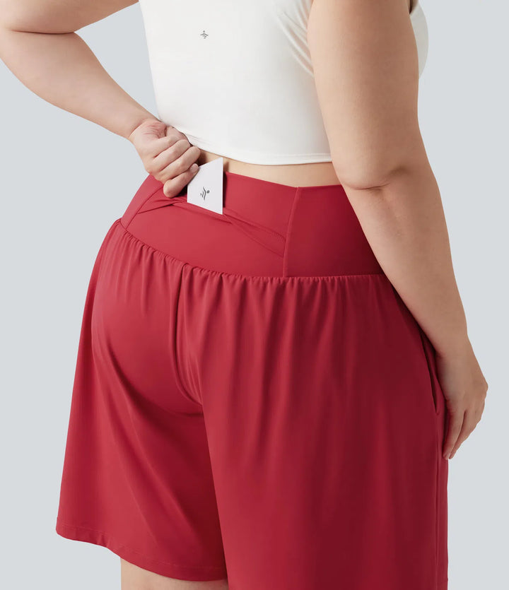 Plus Size SoftlyZero Airy Super High Waisted 2-in-1 InstantCool Yoga Shorts 9&