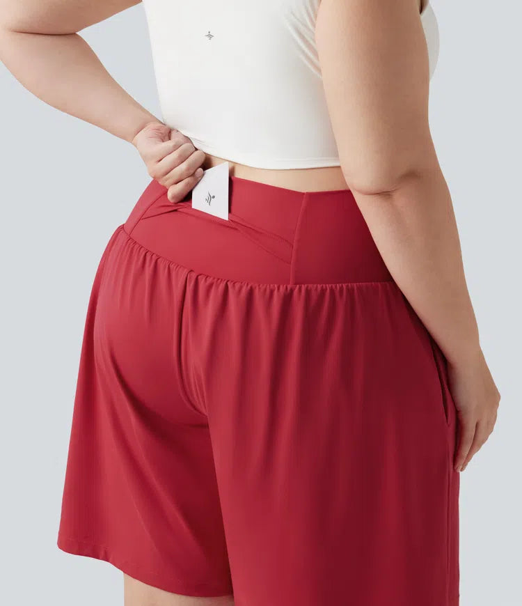 Plus Size SoftlyZero Airy Super High Waisted 2-in-1 InstantCool Yoga Shorts 9&