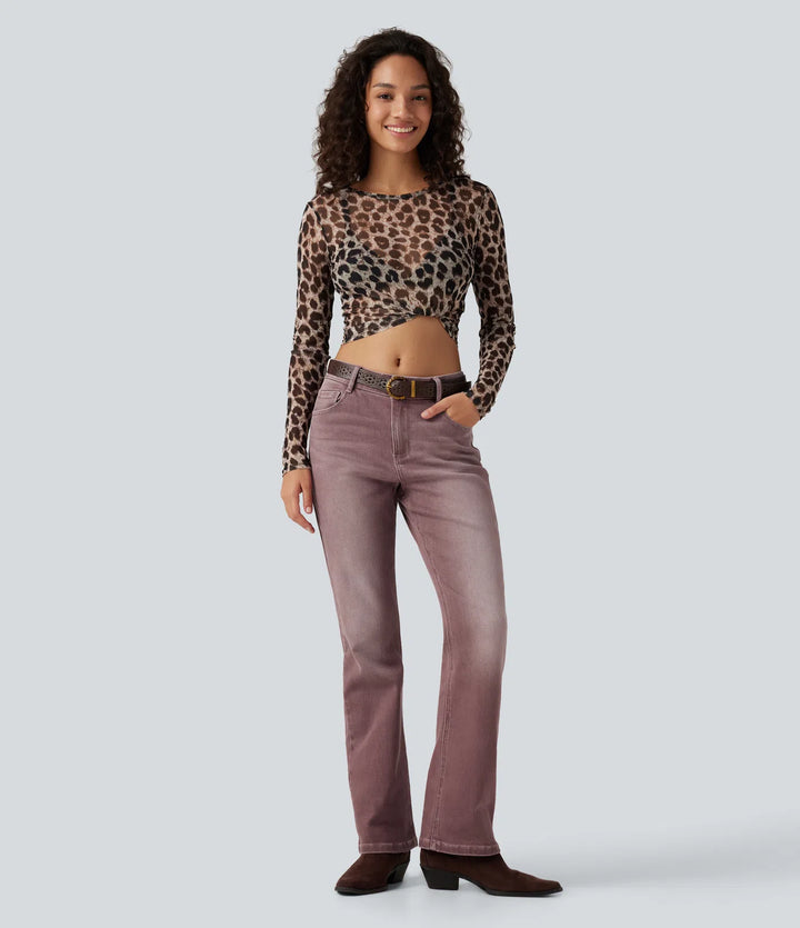 Low Rise Bootcut Colorful Casual Jeans with Pockets