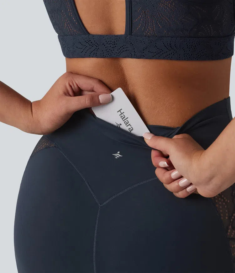 Halara UltraSculpt High Waisted Tummy Control Contrast Lace Yoga Flare Leggings with Pockets