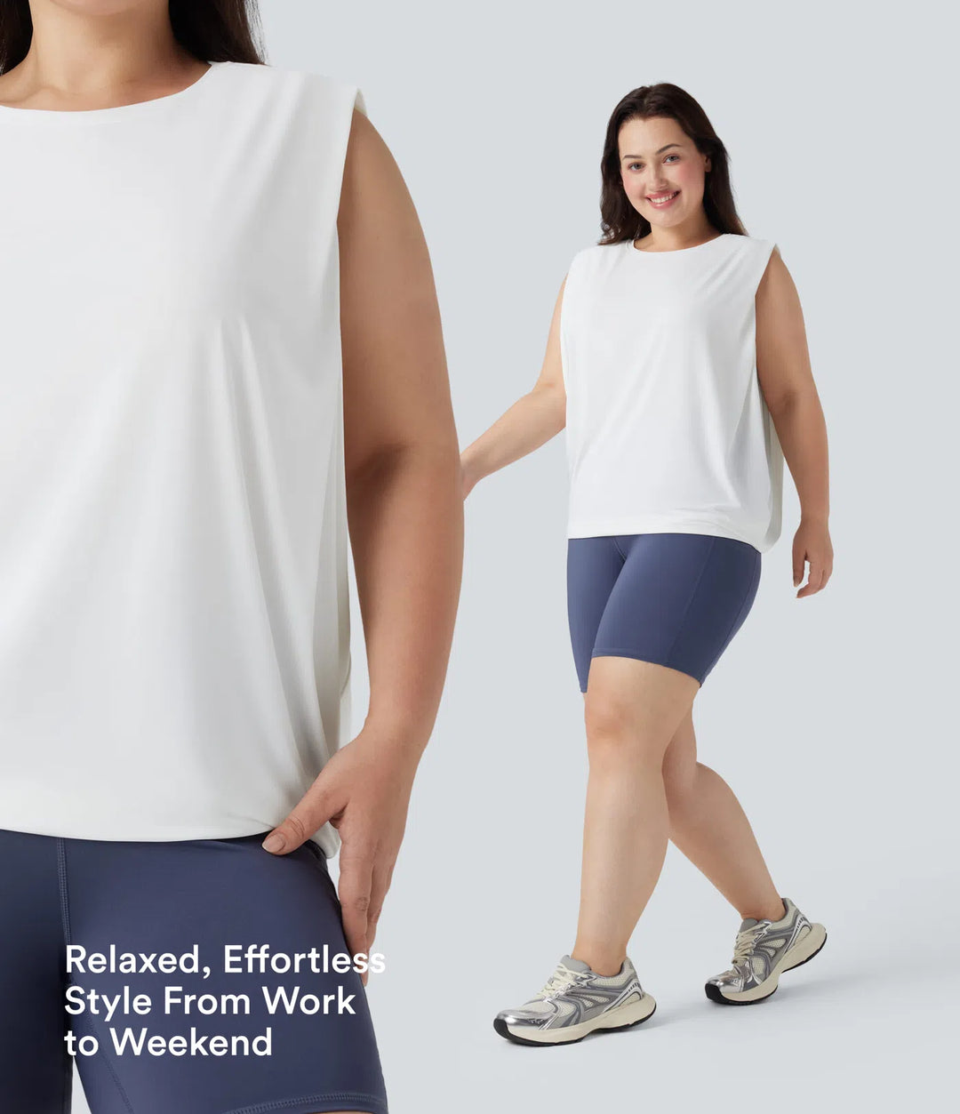 Plus Size Round Neck Cool Touch Yoga Tank Top-UPF50+