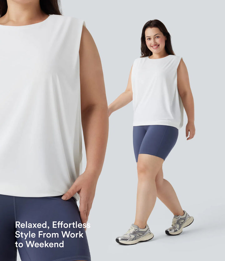 Plus Size Round Neck Cool Touch Yoga Tank Top-UPF50+
