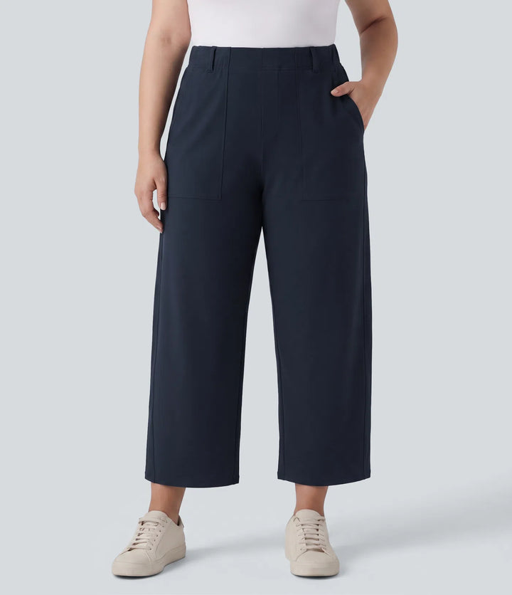 Plus Size DayStretch High Waisted Barrel Leg Casual Pants with Pockets