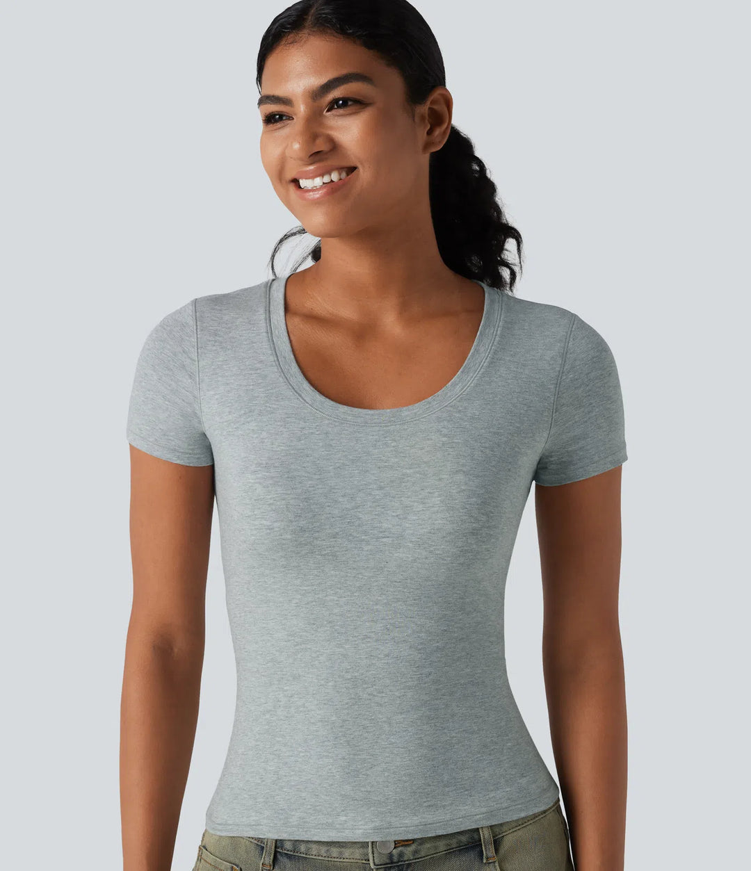 Halara Cotton Jersey Scoop Neck Short Sleeve Built-in Bra Casual T-Shirt B-DD Cups