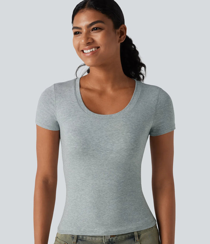 Halara Cotton Jersey Scoop Neck Short Sleeve Built-in Bra Casual T-Shirt B-DD Cups