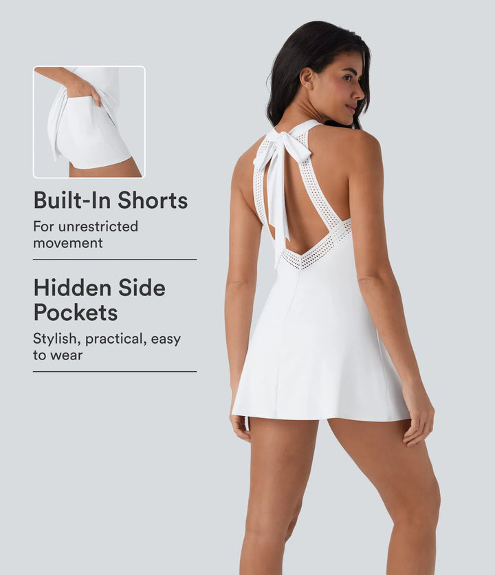 SoftlyZero Airy Tie Back 2-in-1 InstantCool Mini Yoga Active Dress with Pocket