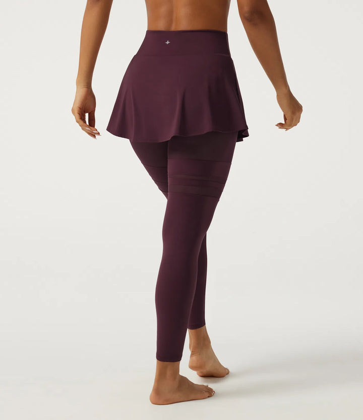 SoftlyZero Airy Mid Rise Pleated Contrast Mesh Dance Skirted Leggings with Pockets