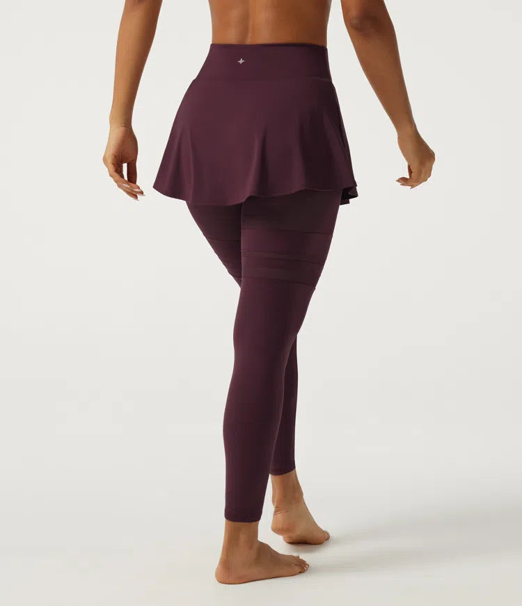 SoftlyZero Airy Mid Rise Pleated Contrast Mesh Dance Skirted Leggings with Pockets