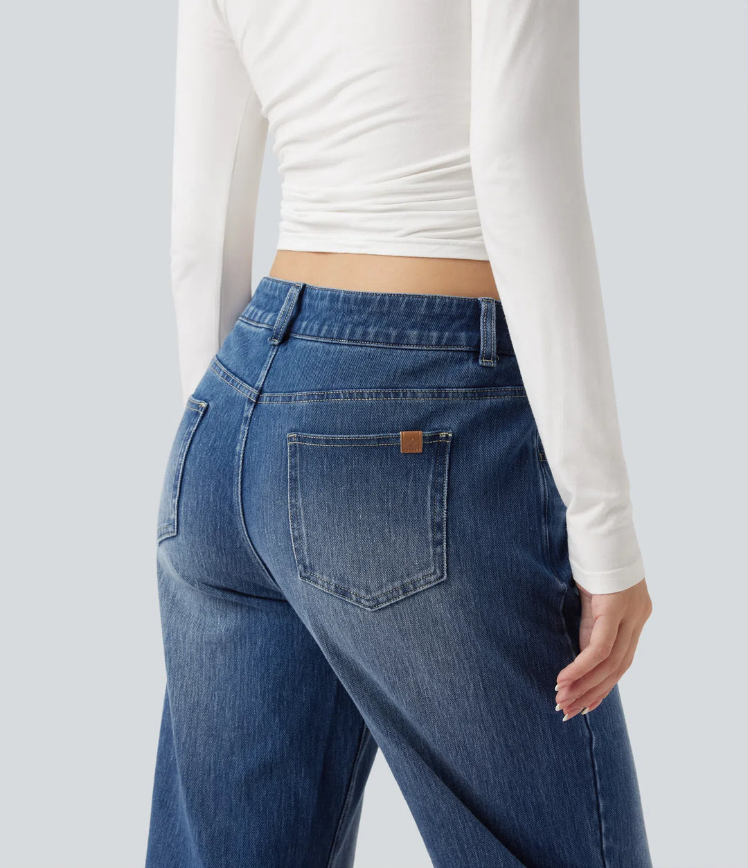 Halara Flex Asymmetric Low Rise Straight Leg Casual Jeans with Pockets