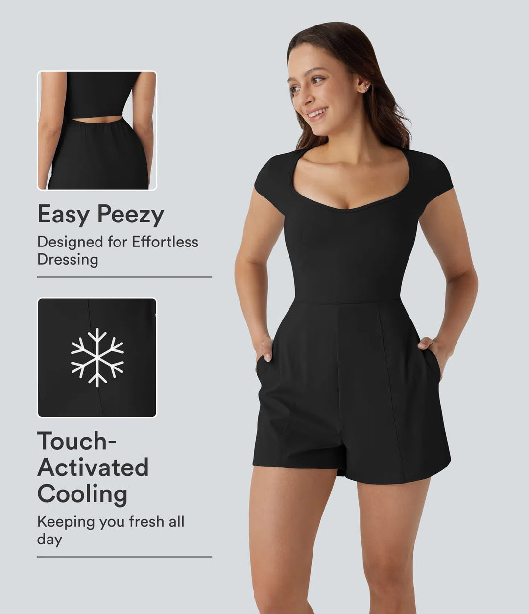 SoftlyZero Airy U Neck Cap Sleeve Pocket Cool Touch Yoga Romper-Easy Peezy