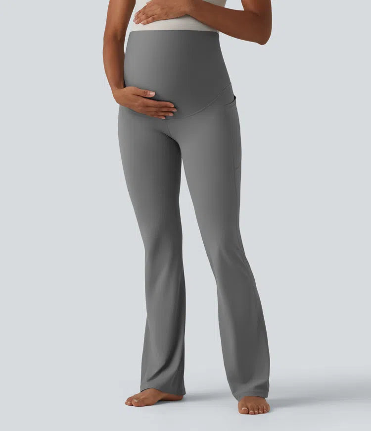 SoftlyZero Super High Waisted Flare Yoga Maternity Leggings with Pockets