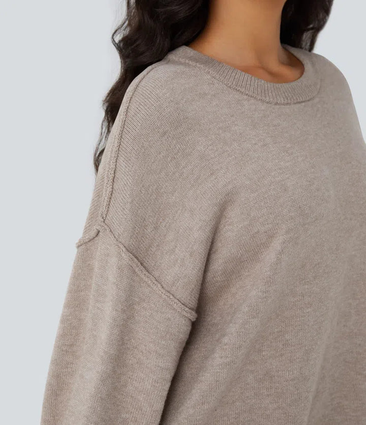Round Neck Dropped Shoulder Long Sleeve Casual Sweater