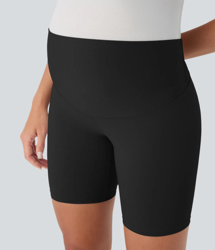 SoftlyZero Super High Waisted Maternity Yoga Biker Shorts 7&