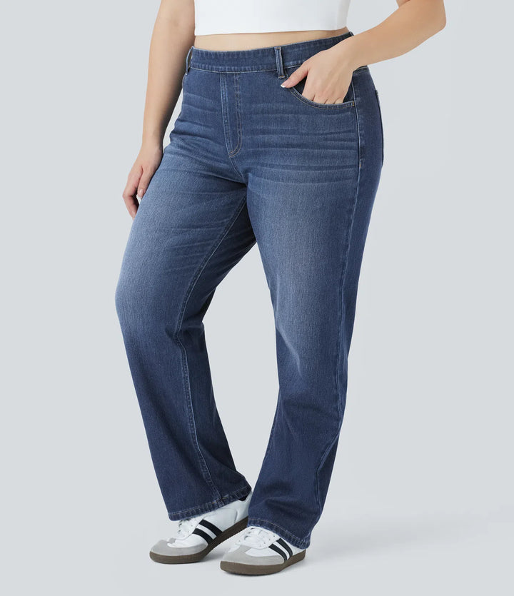 Halara Flex High Waisted Pockets Straight Leg Washed Casual Plus Size Jeans
